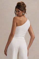 Lelia | Cream One Shoulder Tailored Top With Bows