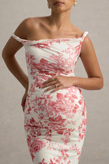 Salome | Pink Floral Print Twisted Asymmetric Maternity Midi Dress