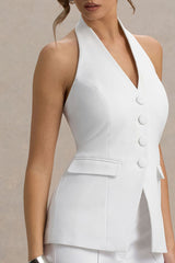 Tecla | White Button-Up Tailored Top