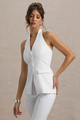 Tecla | White Button-Up Tailored Top