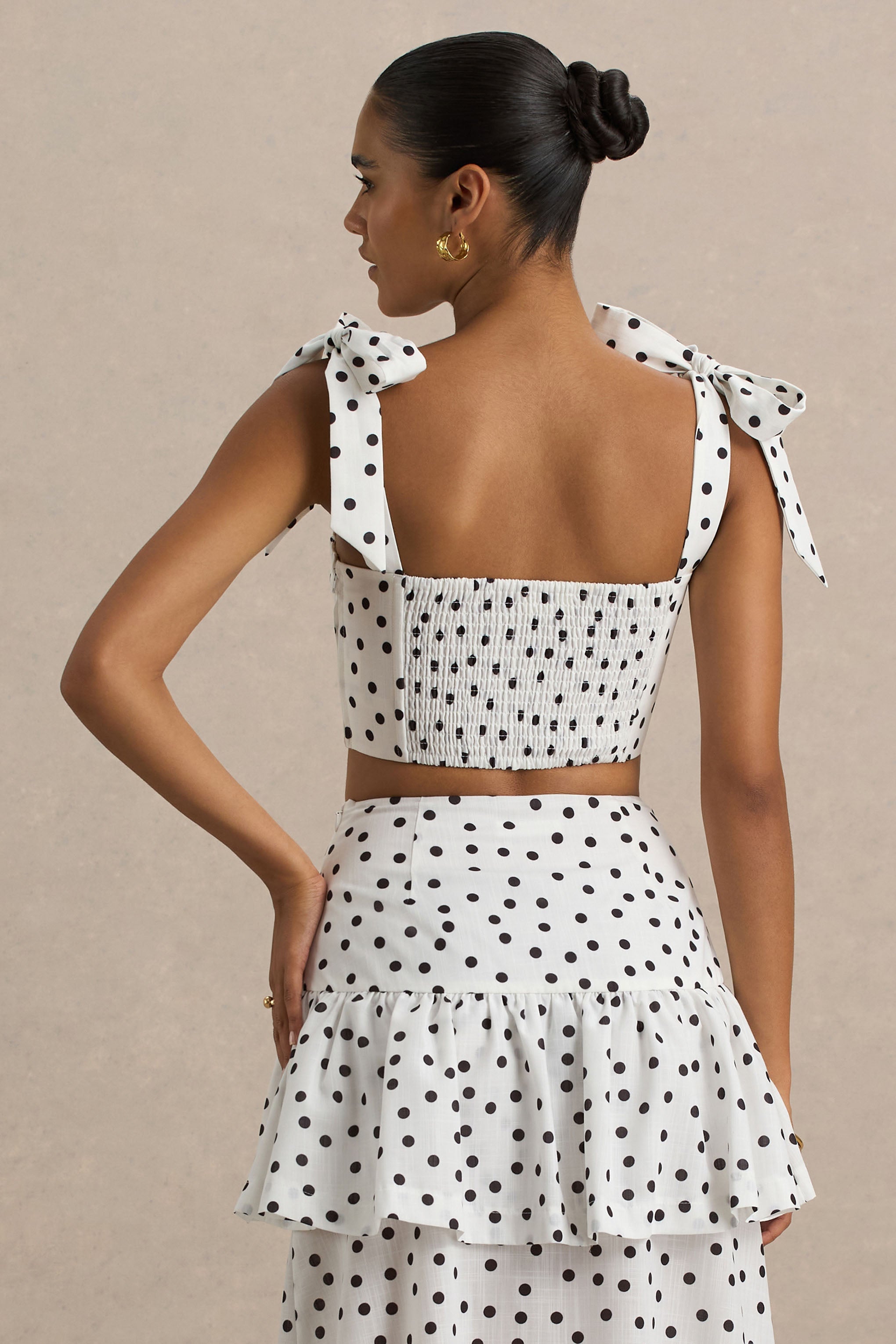 Lumen | White Polka Dot Corset Sweetheart Top With Bow Straps